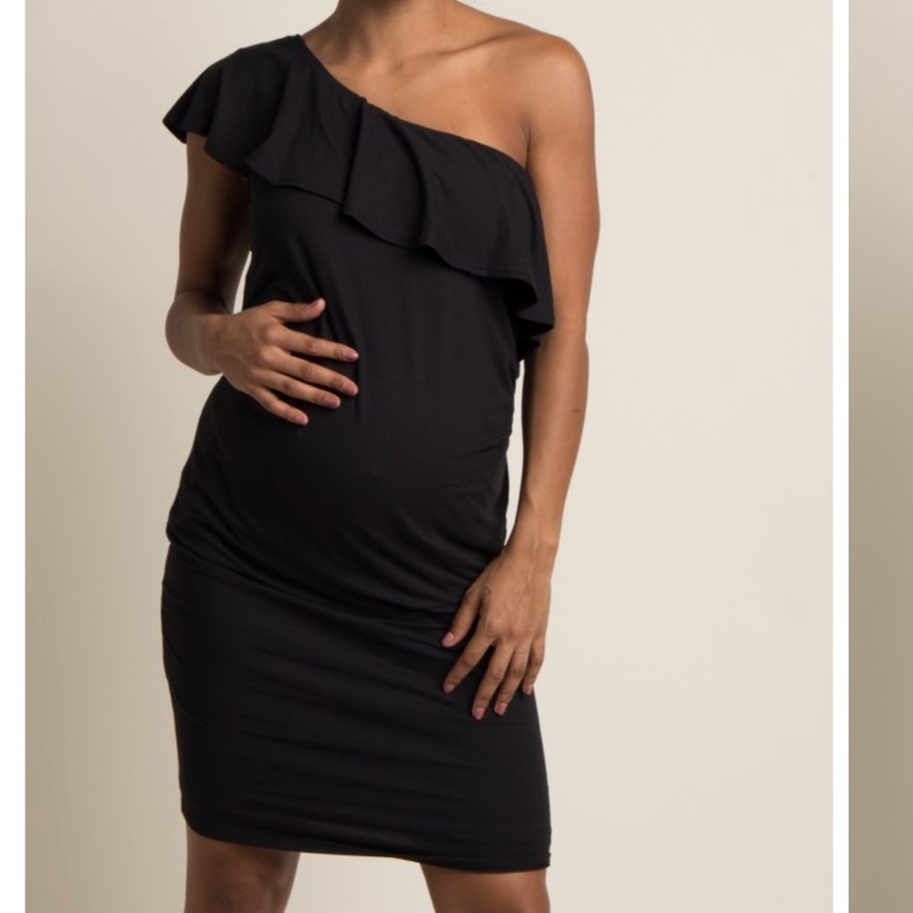 Black one shoulder maternity dress